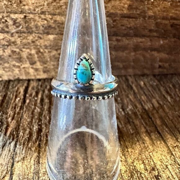 Native American Bipana Turquoise Ring, Genuine Sterling Silver & Turquoise Ston - Picture 9 of 10